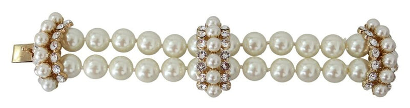 White Faux Pearl Beads Translucent Crystals Bracelet