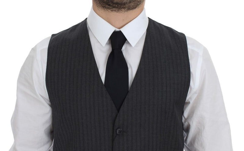 Gray Striped Wool Single Breasted Vest