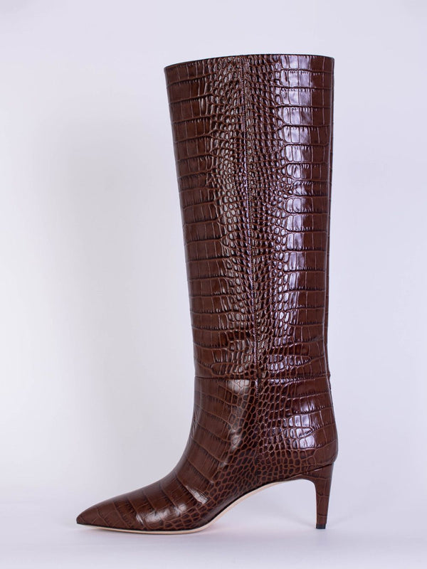 Croco Leather Print Brown Stiletto 60 Boot