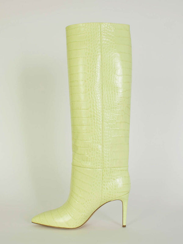 Croco Leather Print in Lime Stiletto 85 Boot