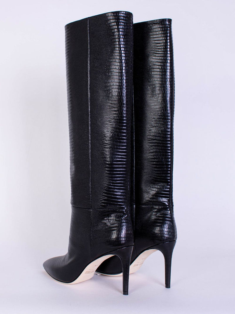 Croco Leather Print Black Stiletto Boot 85