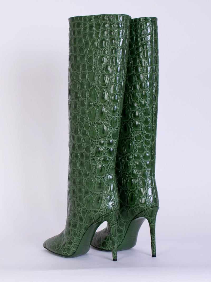 Croco Leather Print Green Stiletto 110 Boot