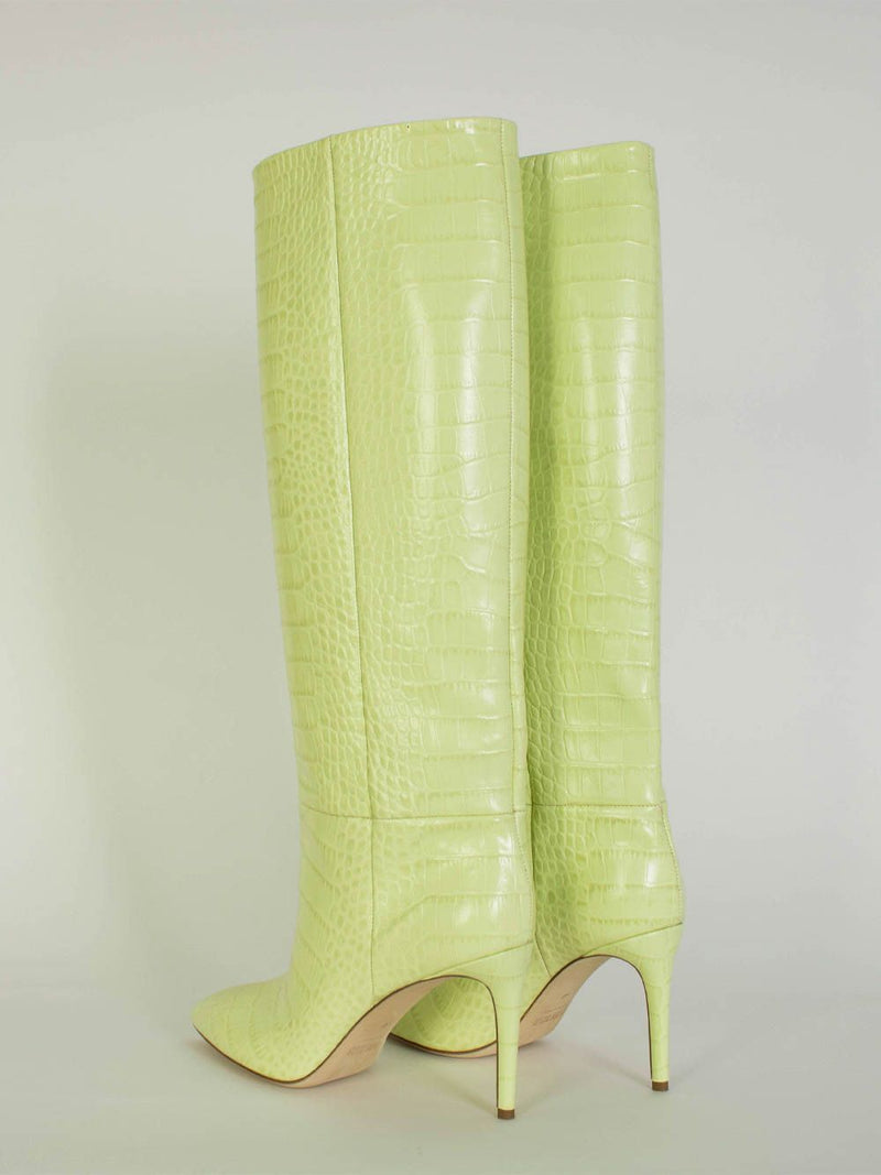 Croco Leather Print in Lime Stiletto 85 Boot