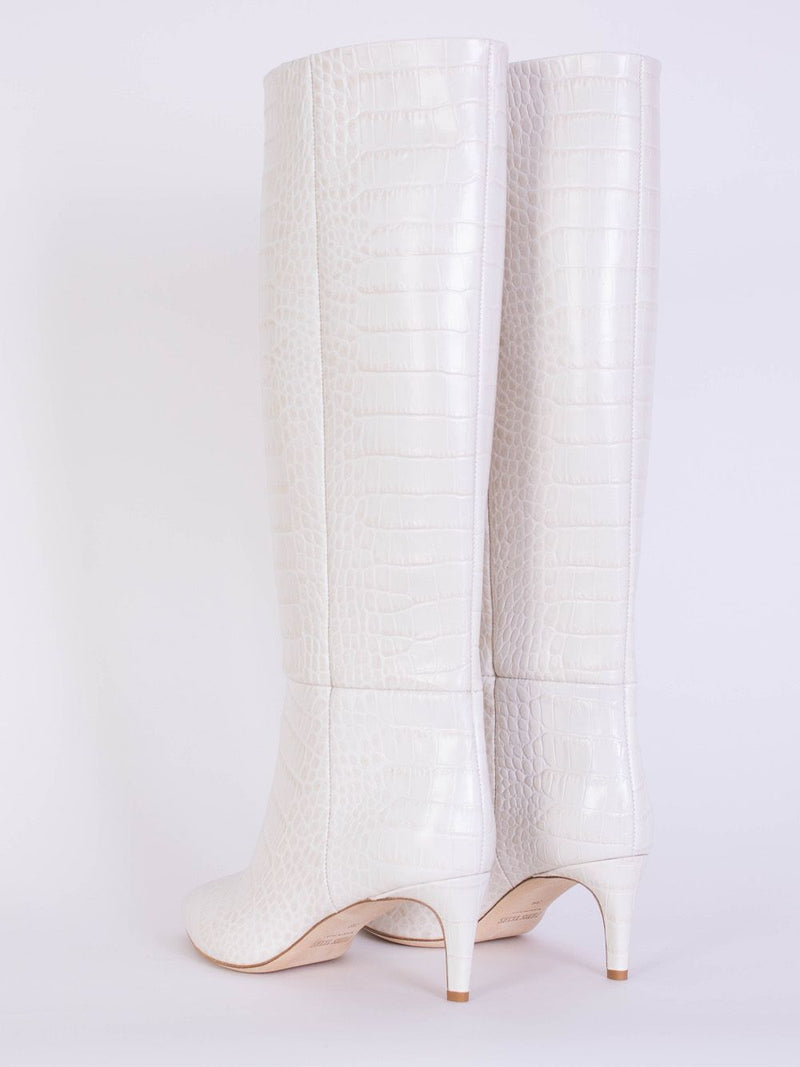 Croco Leather Print Stiletto 60 Boot in Ivory