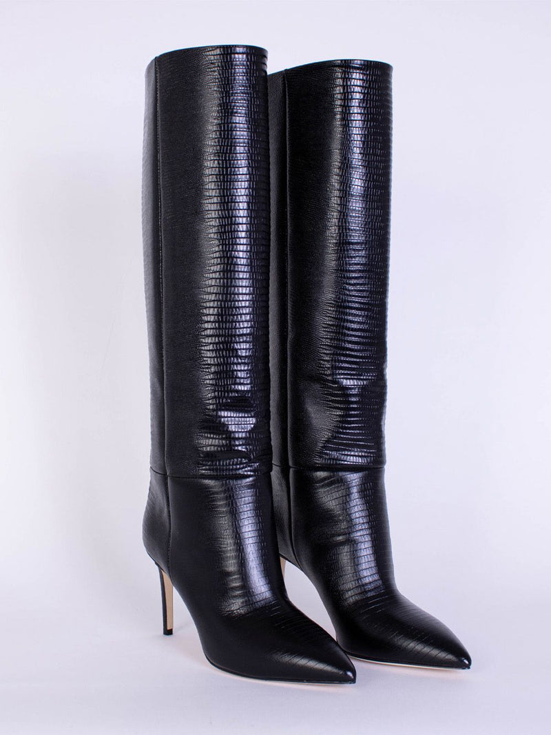 Croco Leather Print Black Stiletto Boot 85