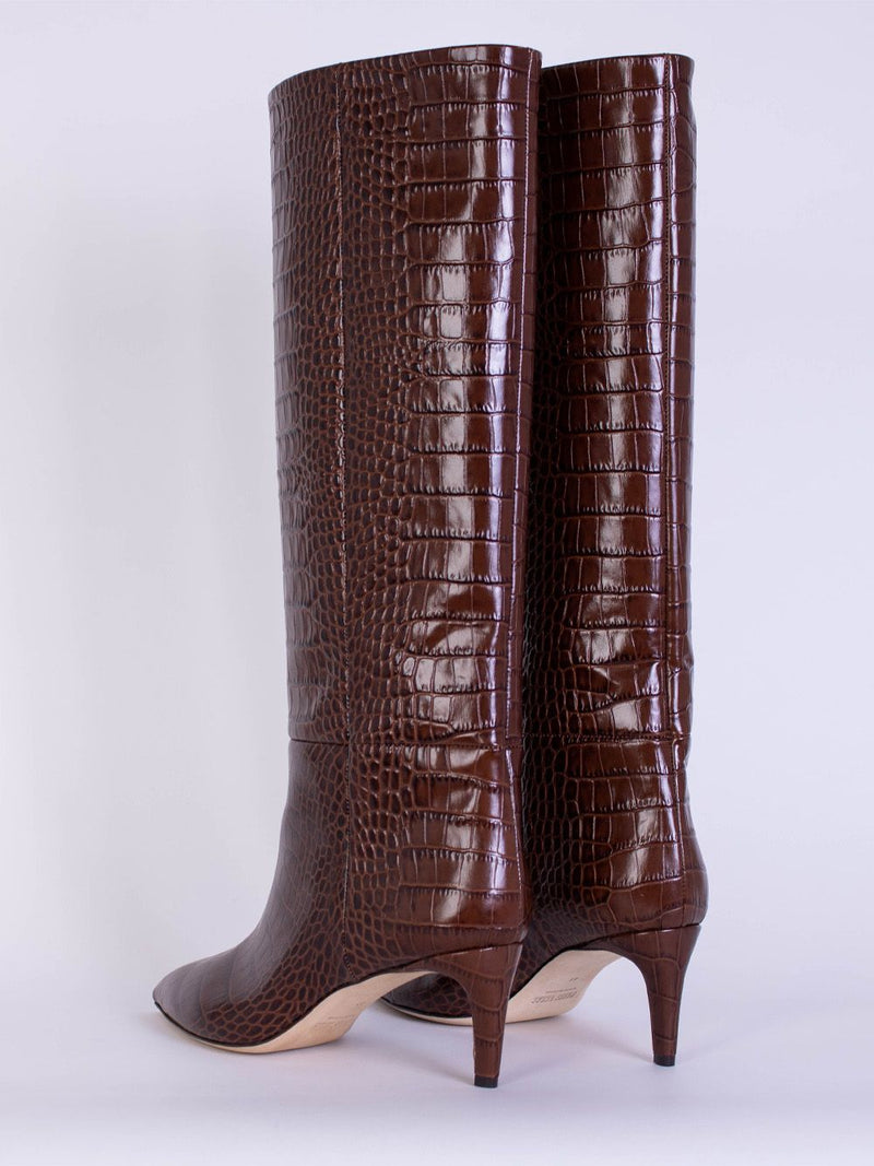 Croco Leather Print Brown Stiletto 60 Boot