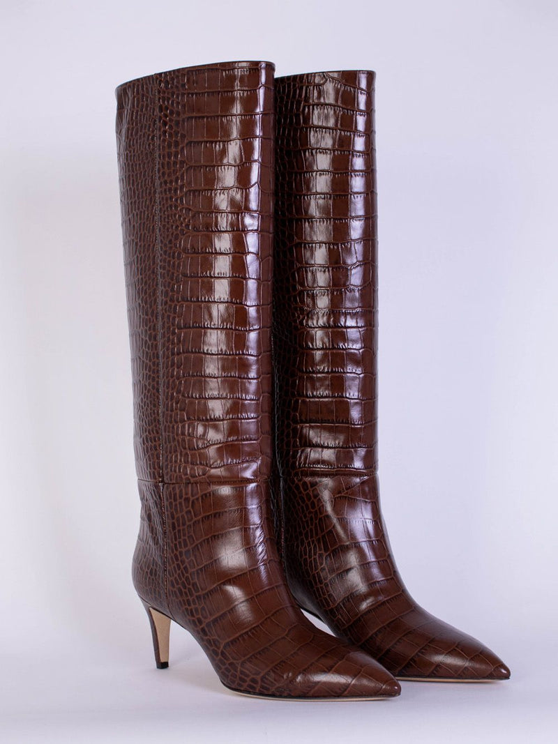 Croco Leather Print Brown Stiletto 60 Boot