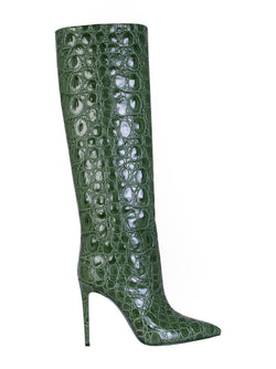 Croco Leather Print Green Stiletto 110 Boot