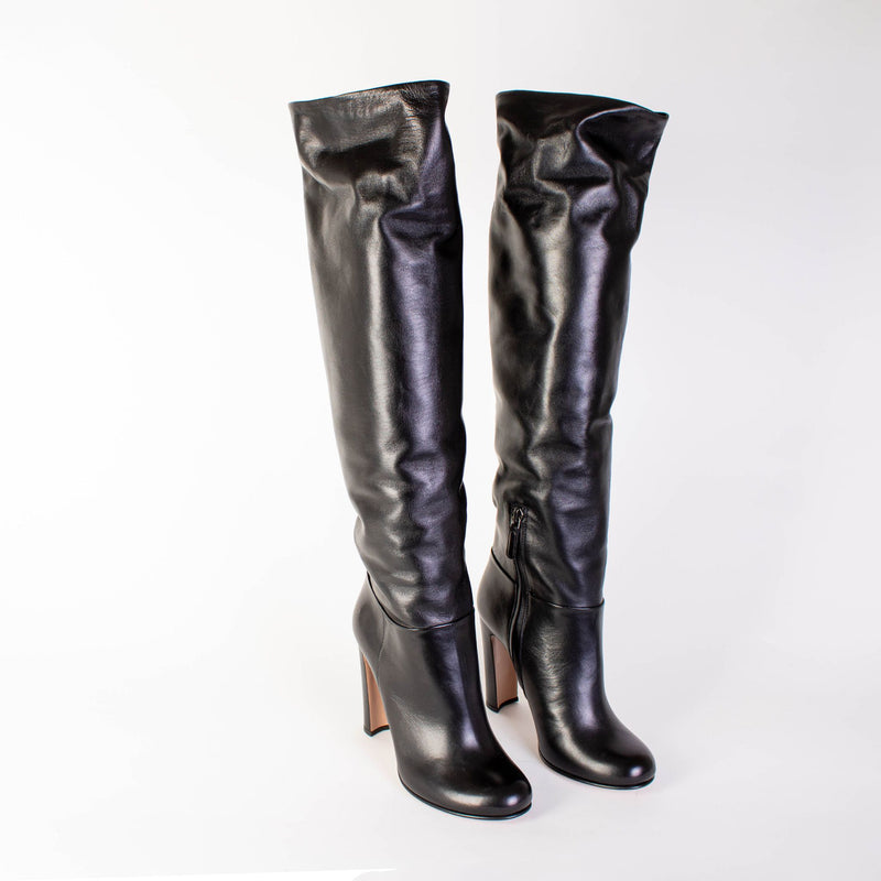 Black Leather Heel Boots