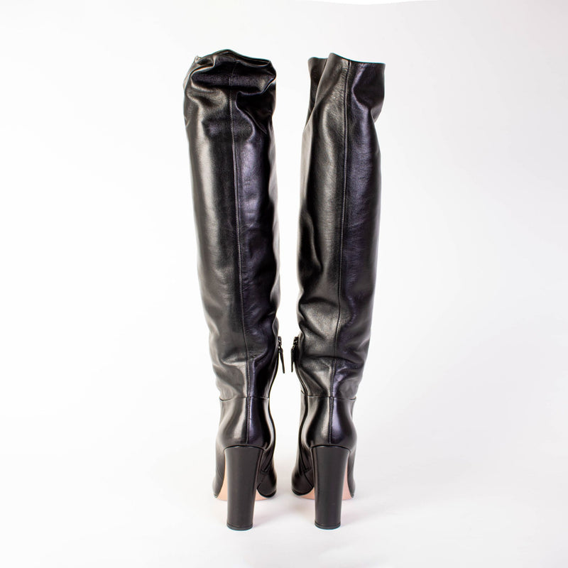 Black Leather Heel Boots