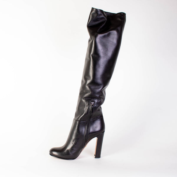 Black Leather Heel Boots